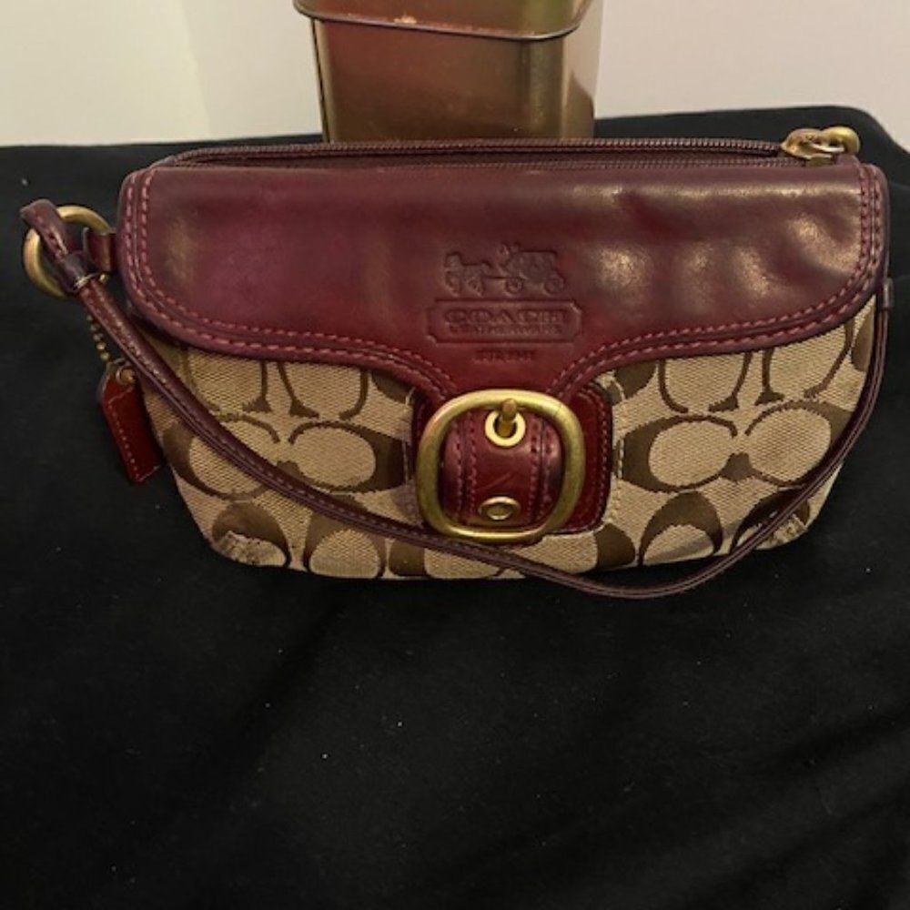 Coach Vintage Khaki/Burgundy Clutch